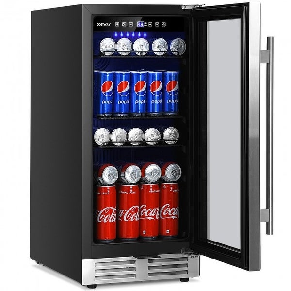 15 Inch 100 Can Built-in Freestanding Beverage Cooler Refrigerator with Adjustable Temperature