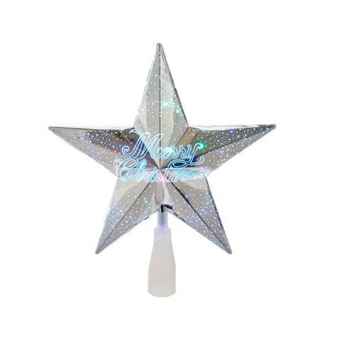 10 Color Changing Merry Christmas Silver Star Tree Topper