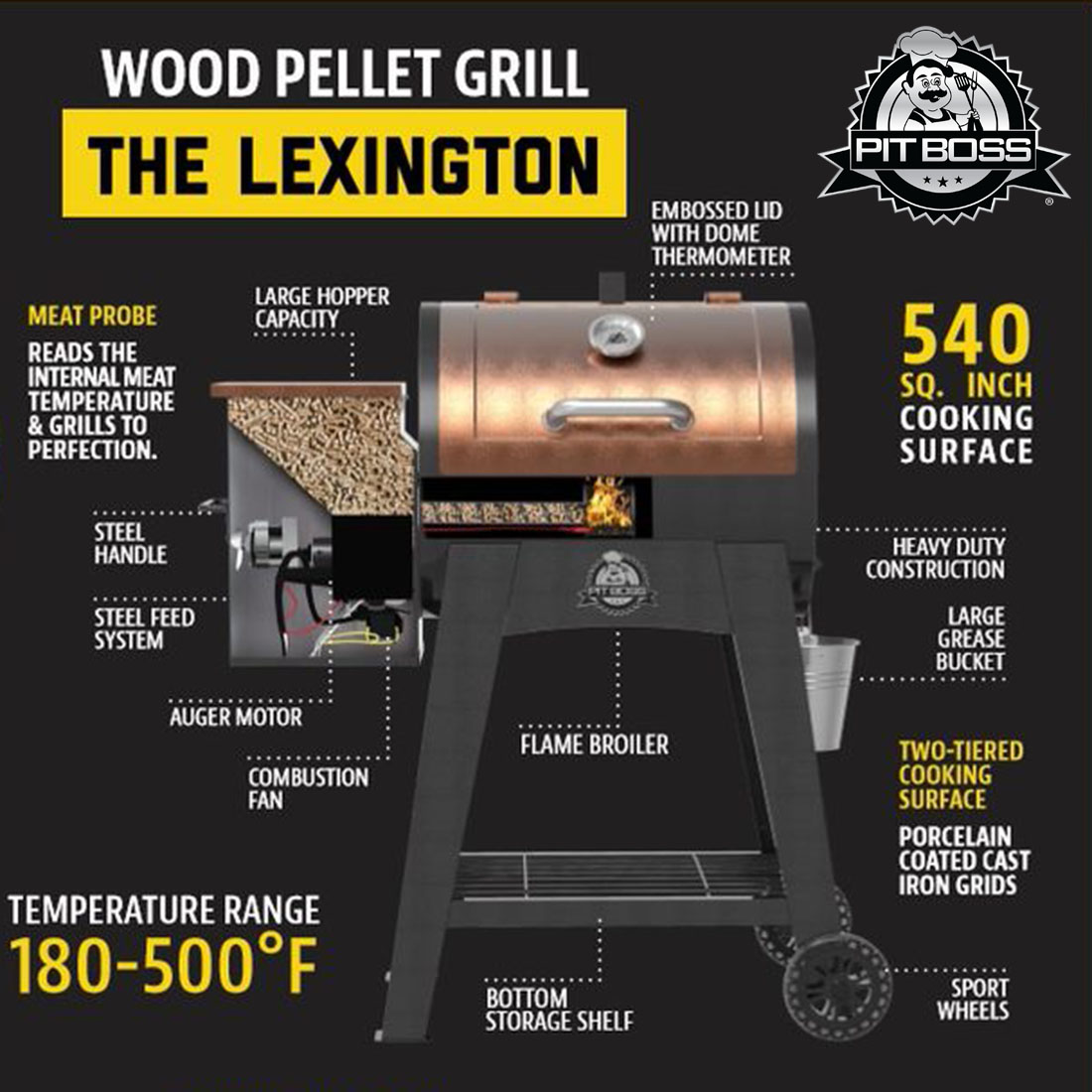 Pit Boss Lexington 540 sq in Wood Pellet Grill w