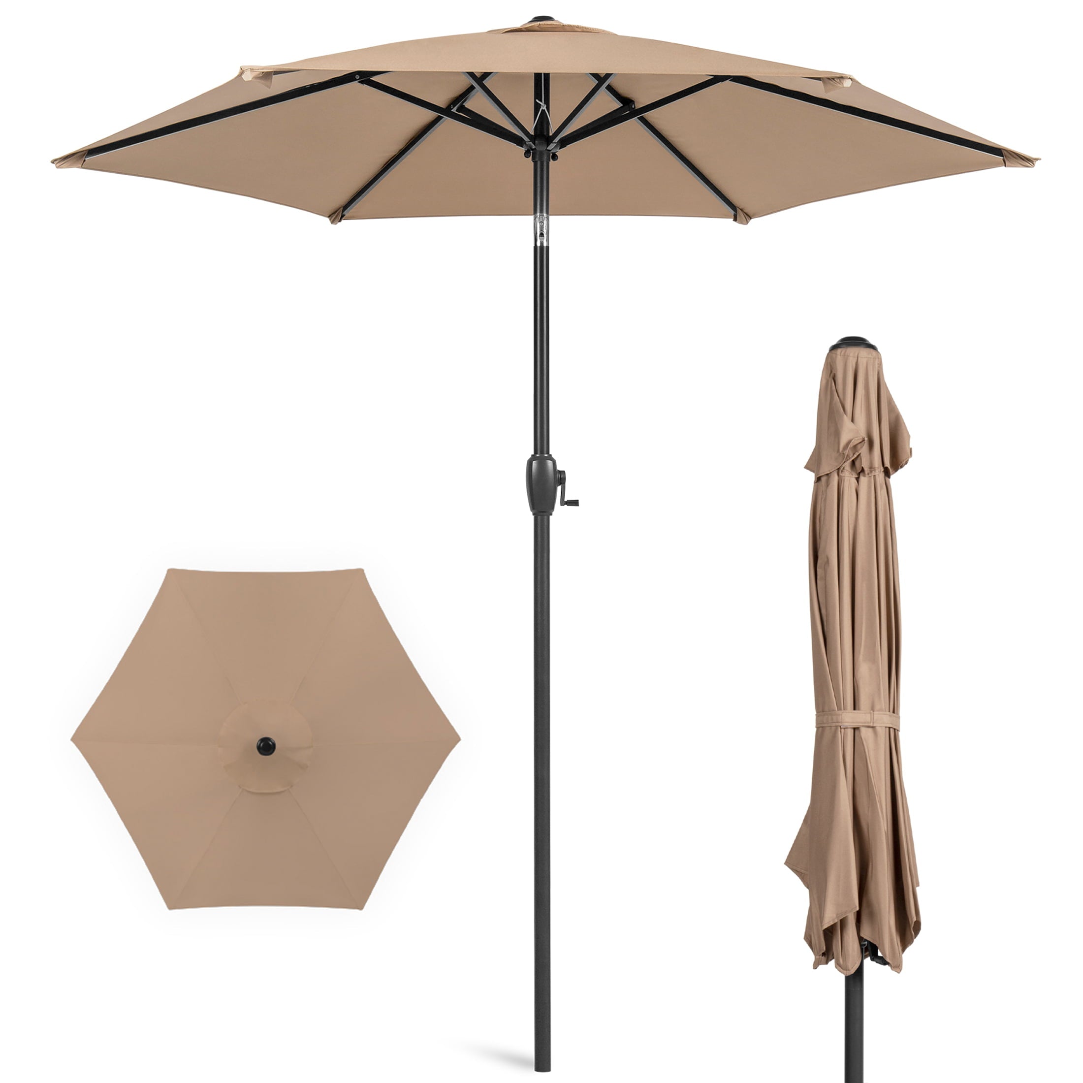 Best Choice Products 7.5ft Heavy-Duty Outdoor Market Patio Umbrella w/ Push Button Tilt, Easy Crank Lift, Tan