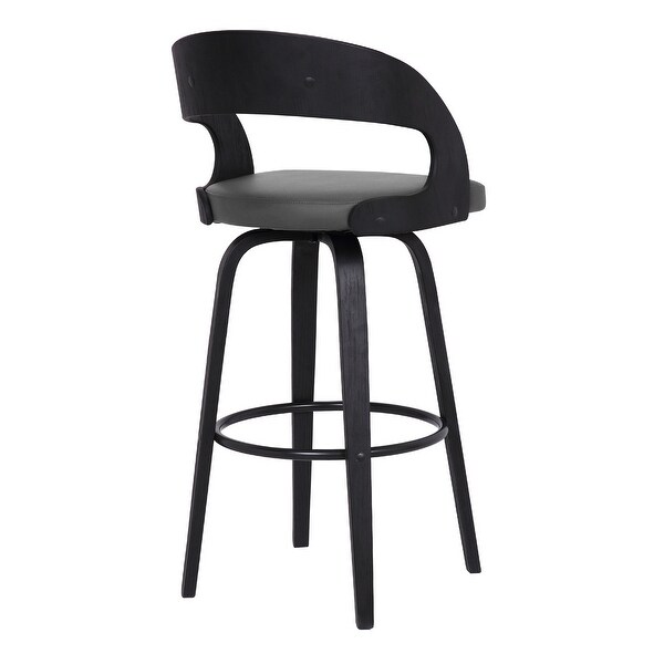 Counter Height Wooden Bar Stool with Cutout Padded Backrest， Black and Gray - 37 H x 18 W x 18 L Inches