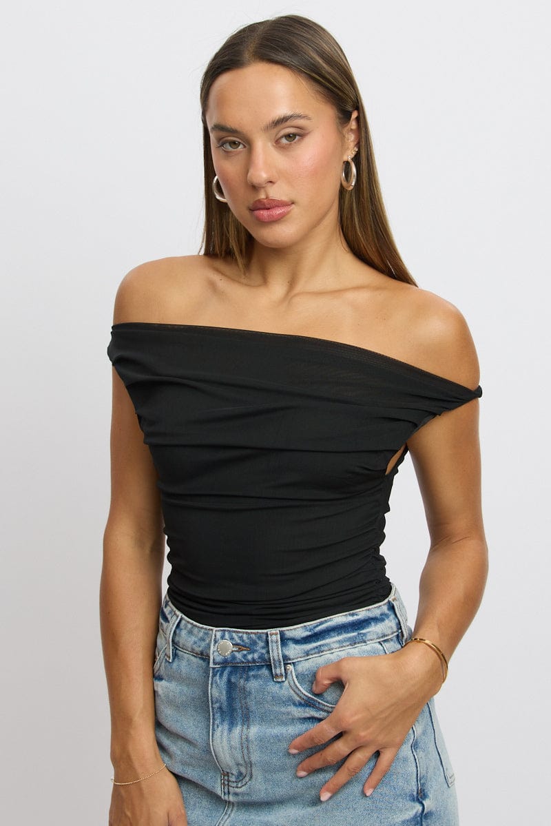 Black Off Shoulder Top Mesh
