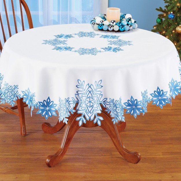 Collections Etc Snowflake Embroidered Tablecloth