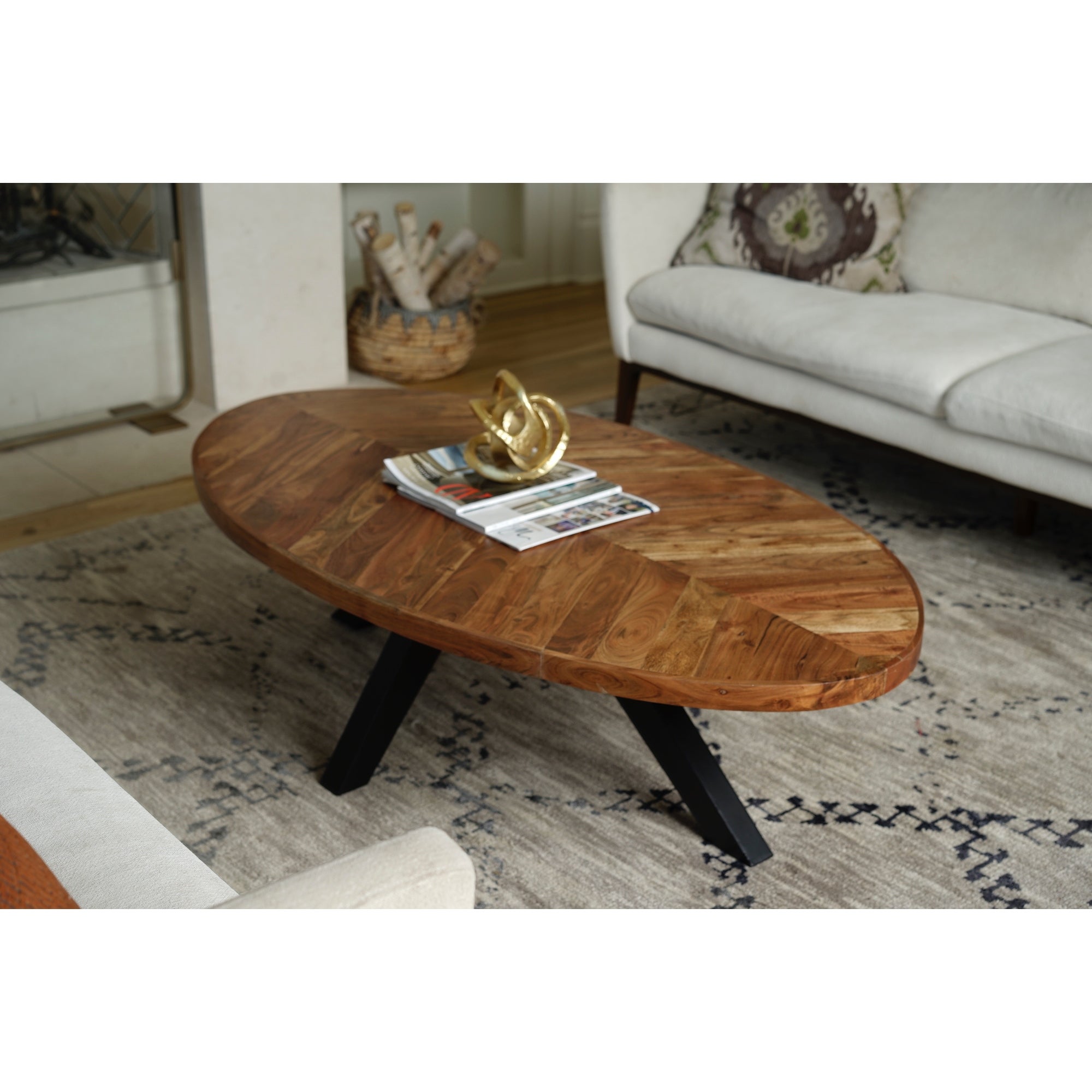 Posh Pollen Anton Oval Reclaimed Wood Coffee Table