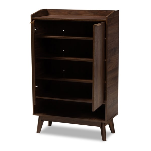 Mid-Century Modern 5-Shelf Wood Shoe Cabinet - - 28560704