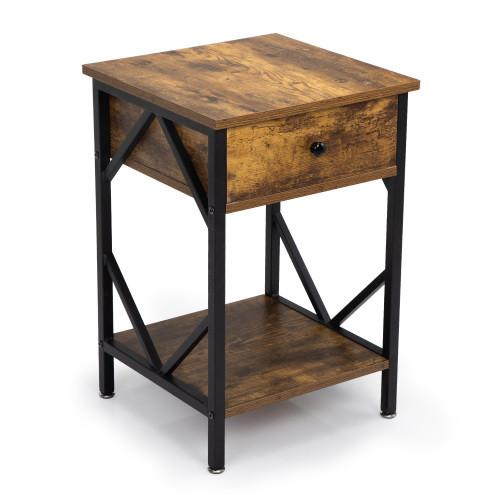 Set of 2 Nightstand Industrial End Table with Draw...