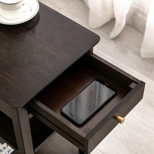 Connexion Decor Verenney End Table With Drawer， Dark Walnut