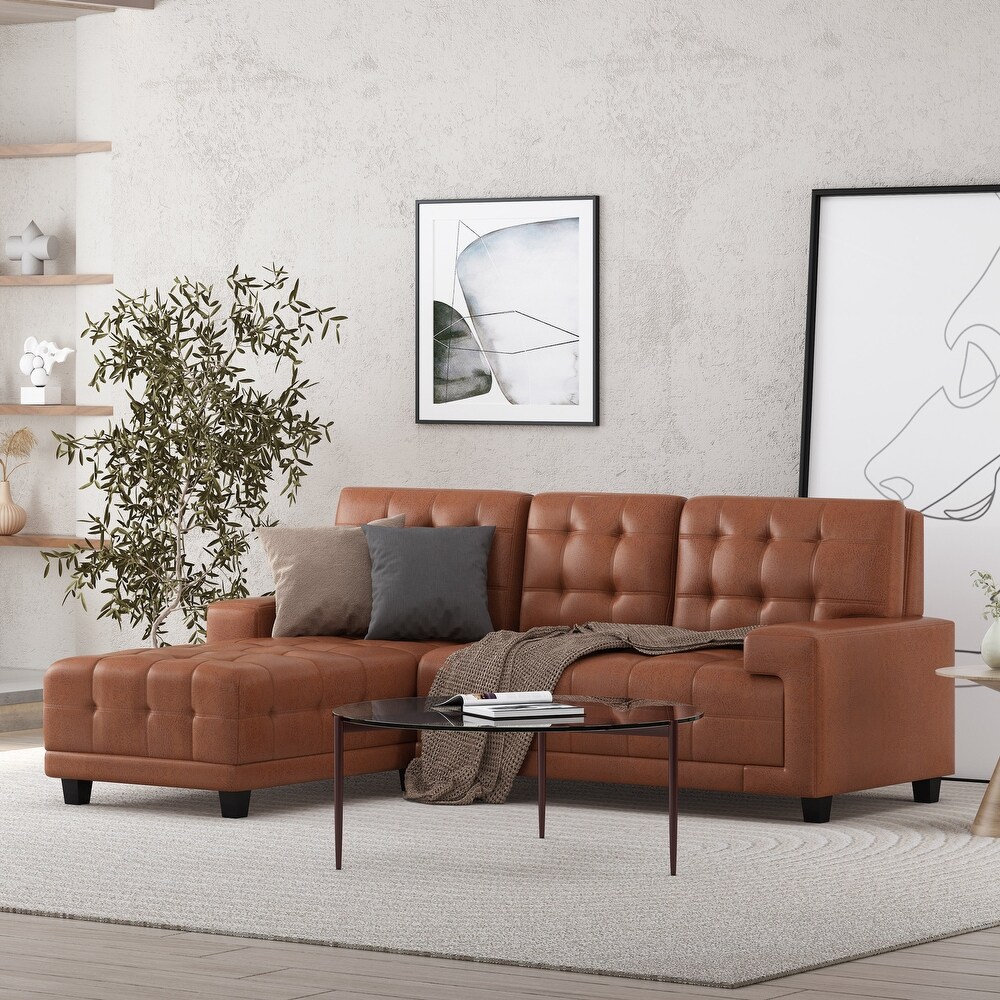 Harlar Faux Leather 3 Seater Sofa and Chaise Lounge Sectional Set by Christopher Knight Home