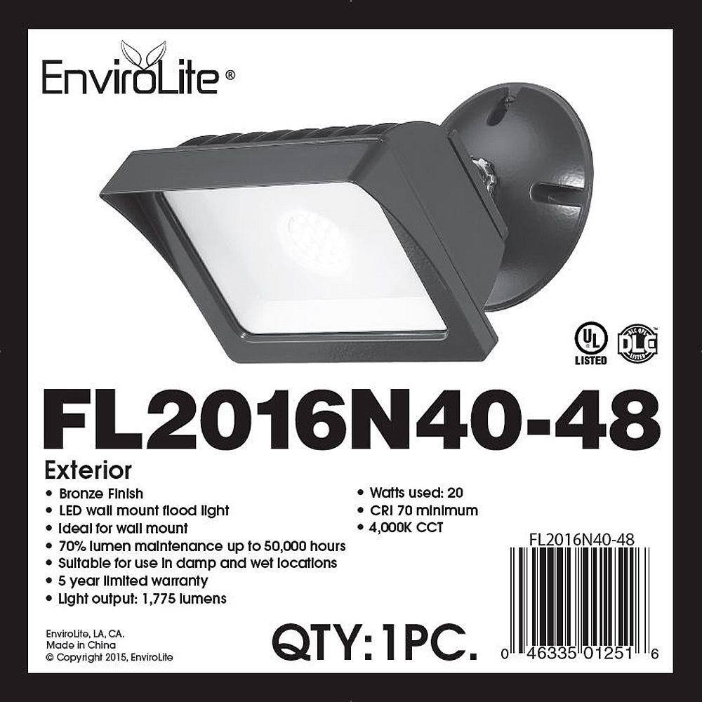 EnviroLite EnviroLite Bronze Integrated LED Outdoor Line Voltage Security Flood Light with Clear Glass FL2016N40-48