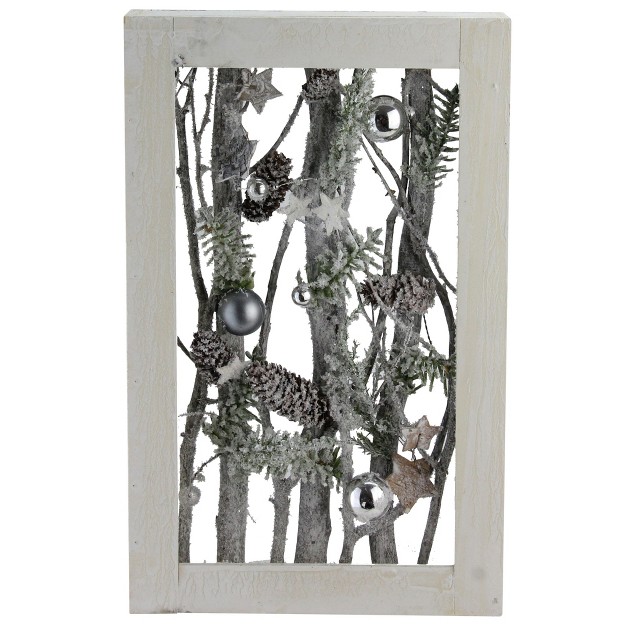 Decorated Standing Birch Branches In Wood Frame Table Or Wall Decoration