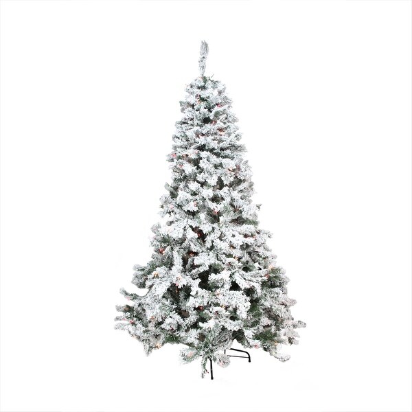 7.5' Heavily Flocked Pine Medium Artificial Tree Multi Lights