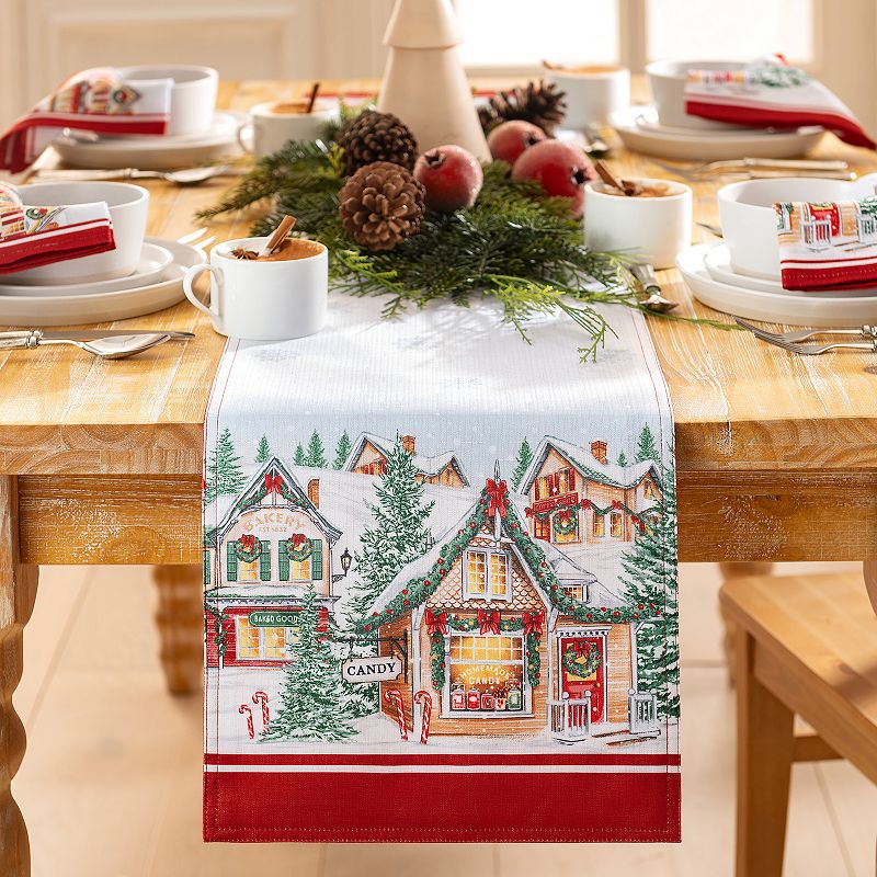 Elrene Home Fashions Storybook Christmas Village Holiday Table Runner， 13X70