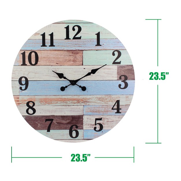 Coastal Worn Wood Wall Clock Blue white Stonebriar Collection