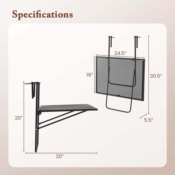 Balcony Railing Table with Adjustable Hooks Hanging Folding Deck Table