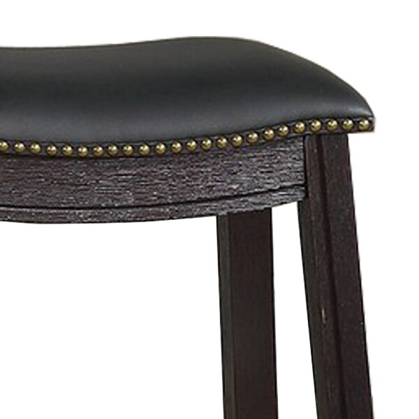 Curved Leatherette Bar Stool with Nailhead Trim， Set of 2， Black