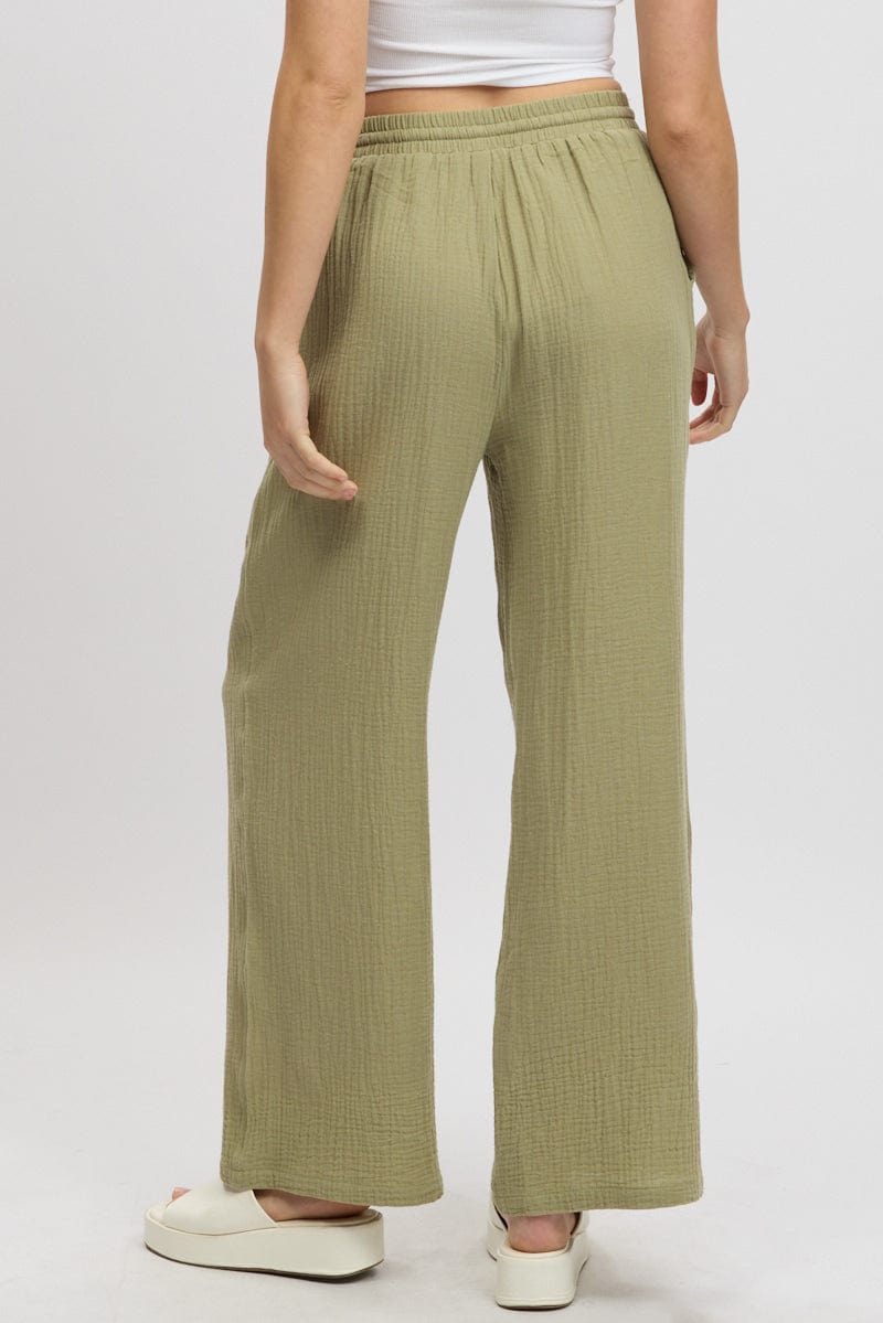 Green Wide Leg Pants Elasticated Waist