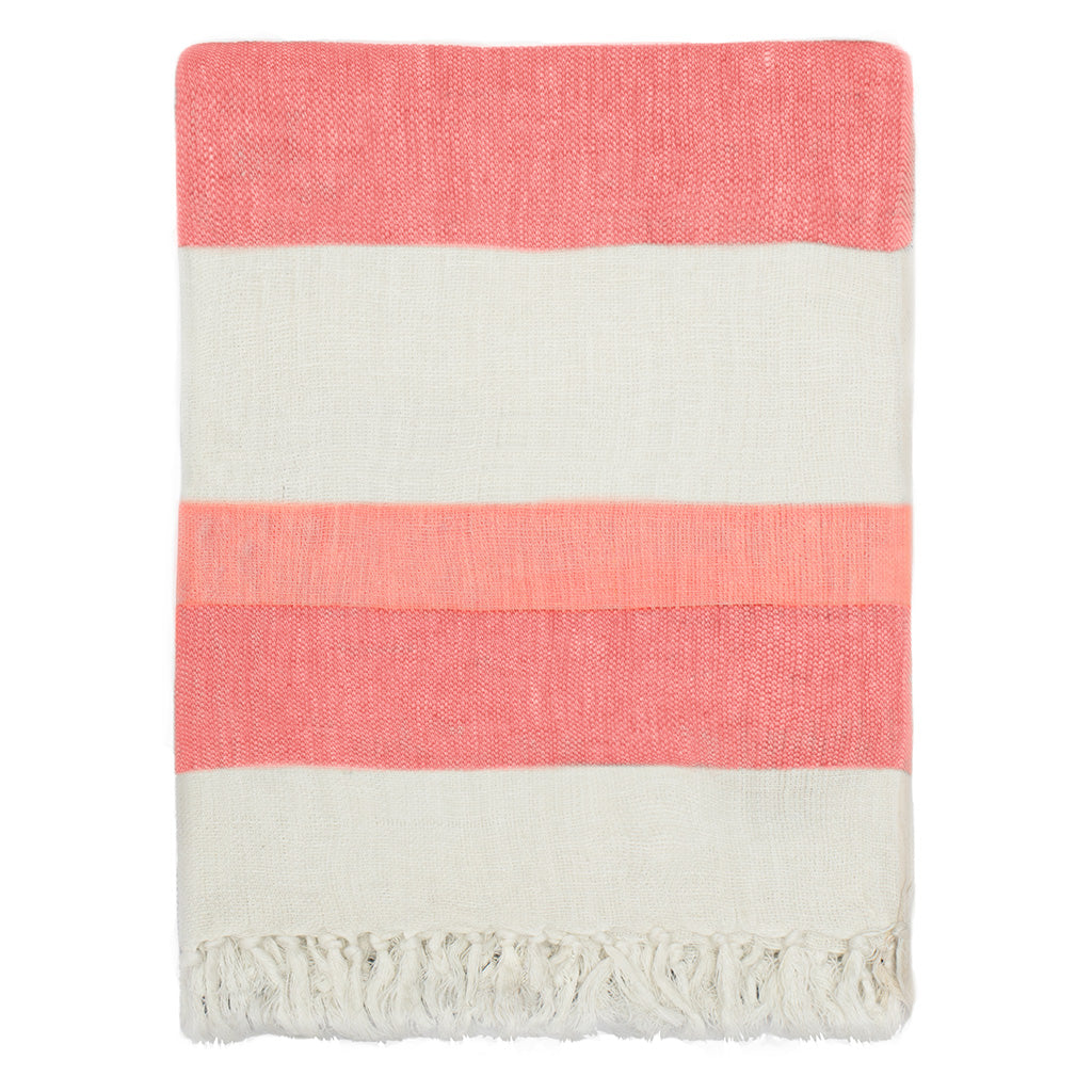 Coral Multi Stripe Linen Throw