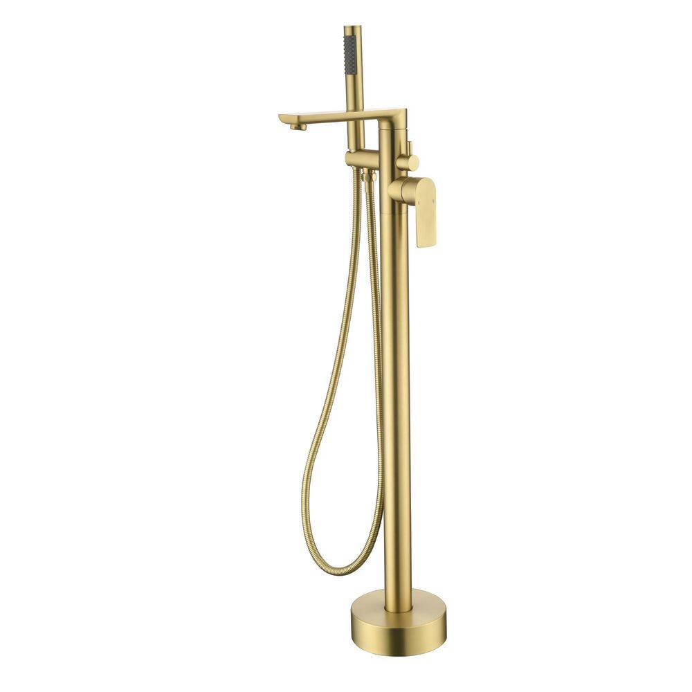 Nestfair Single-Handle Floor-Mount Roman Tub Faucet with Hand Shower in Brushed Gold SMD8008G