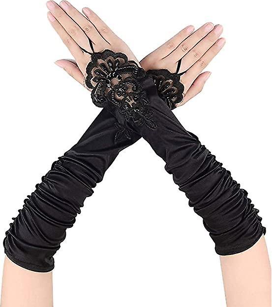 1 Pair Women's Long Elastic Fingerless Gloves Lace Opera Evening Gloves Satin Gloves for Halloween P