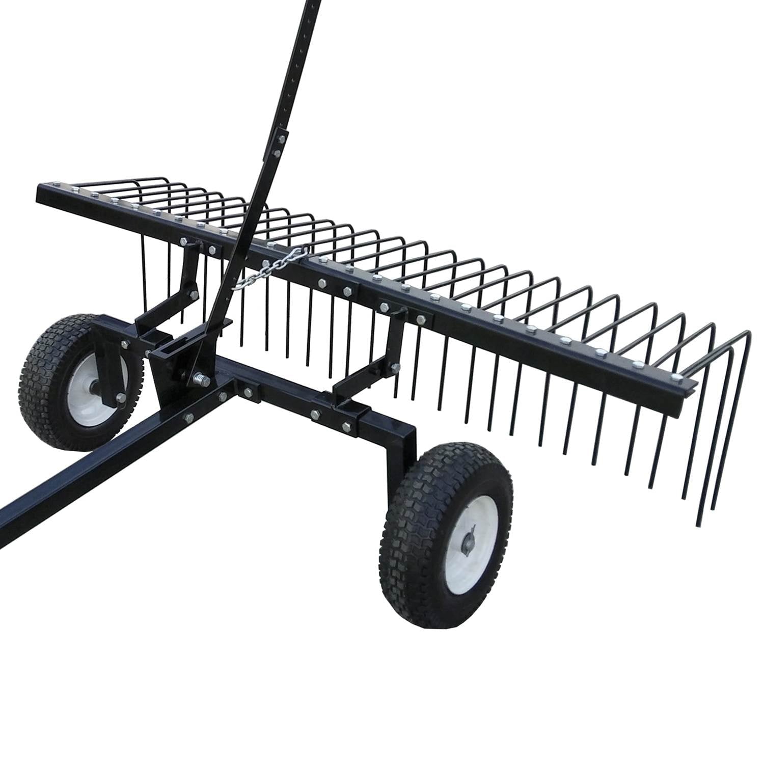 Yard Tuff 60in Pine Straw Tow Behind Steel Landscape Rake w/Wheels & Handle