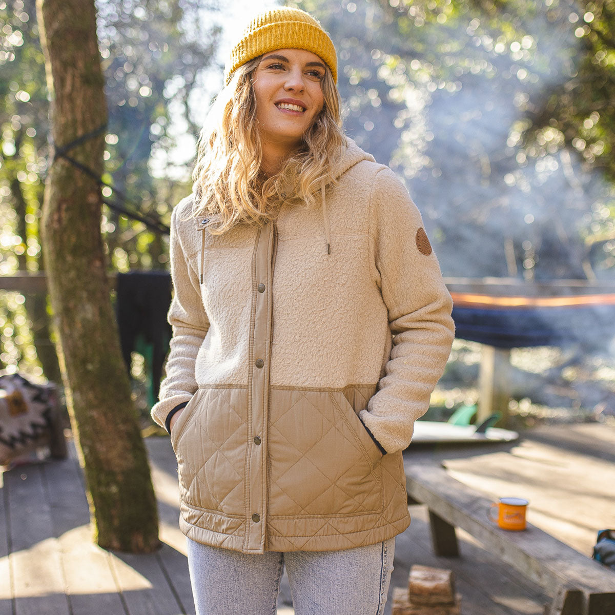 Dome Hooded Recycled Sherpa Jacket - Oatmeal