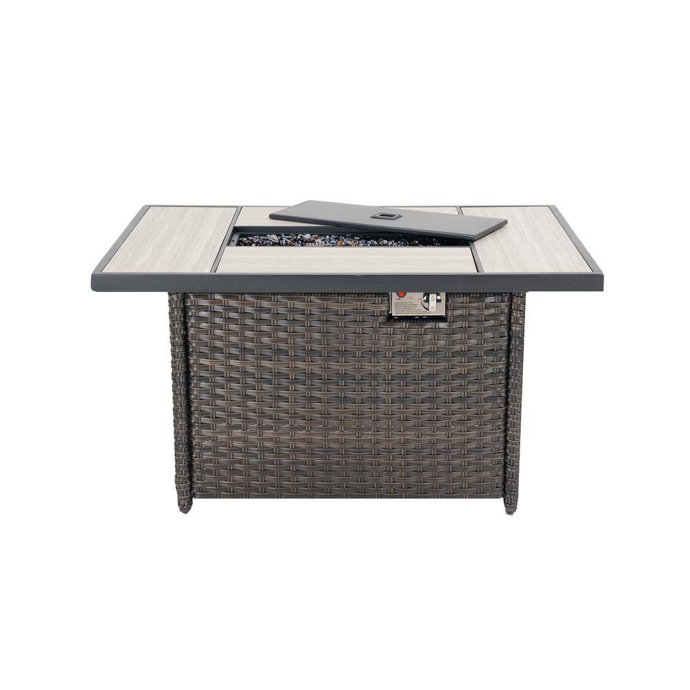 Wildaven 43 in. 50000 BTU Gas Rectangle Fire Pit Table Patio Propane Fire Pit Table with Ceramic Tile Top and Resin Wicker Base ZY00RA220715003