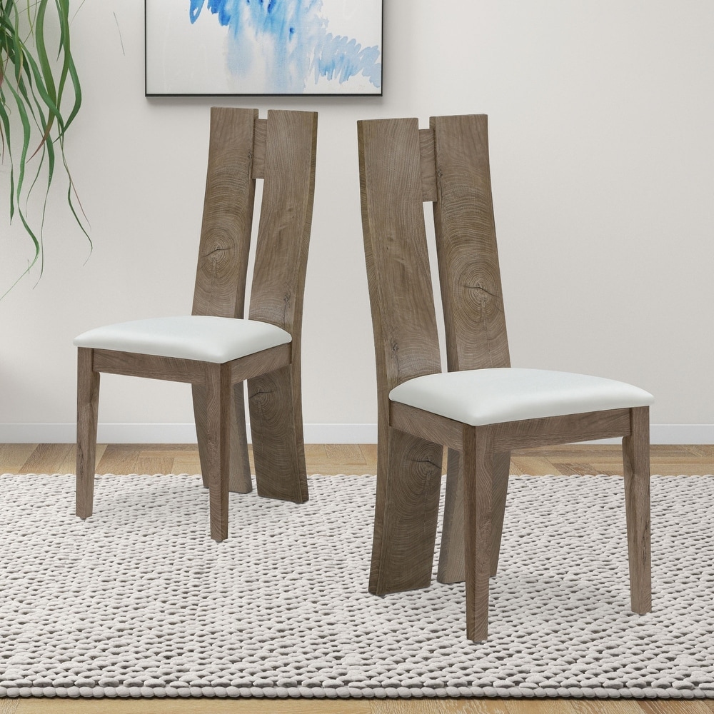 Set of 2 Dining Chair with PU Leather Cushion Seat and Wooden Back