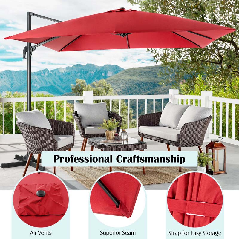 10 x 10 FT Square Patio Umbrella, 3-Tilt Cantilever Offset Umbrella, Large Outdoor Market Umbrella with Crossed Base