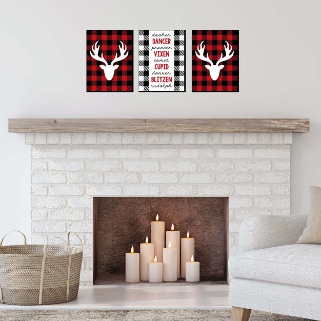 Big Dot Of Happiness Prancing Plaid Reindeer Wall Art And Buffalo Plaid Christmas Decor 7 5 X 10 Set Of 3 Prints