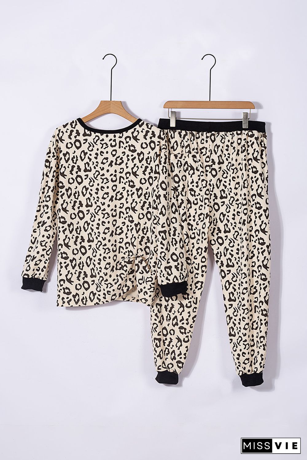 Leopard Plus Size V Neck Top And Sweatpants Lounge Set