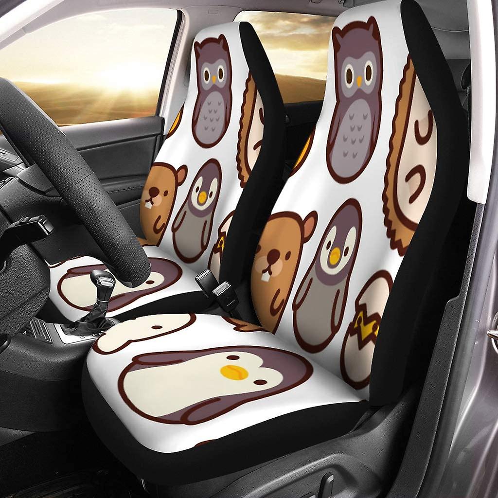 Set Of 2 Car Seat Covers Penguin Hedgehog Otter Universal Auto Front Seats Protector Fits For Car，suv Sedan，truck