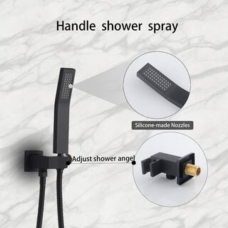 Magic Home 1-Spray Square Hand Shower and Showerhead from Wall Combo Kit with Slide Bar in Black (Valve Included) MH-KST-S310B