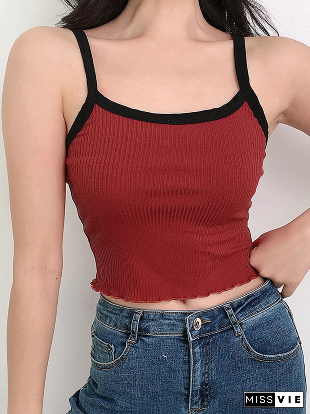 Summer New Fashion Contrast Color Tank Top Women Casual Fitness Clothing Off Shoulder Strapless Crop Top Camisole