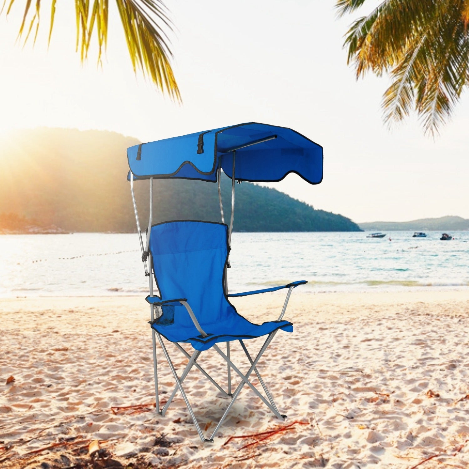 Camp Chairs, iMountek Foldable Beach Canopy Chair, Heavy Duty Sun Protection Camping Lawn Canopy Chair with Cup Holder for Outdoor Beach Camp Park Patio, Blue