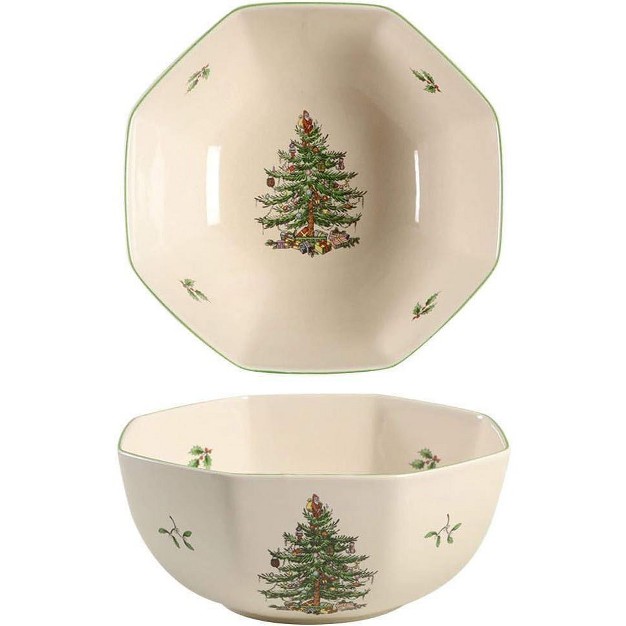 Spode Christmas Tree Octagonal Bowl 8 Inch Serving Bowl For Salad Fruit Pasta And Side Dishes