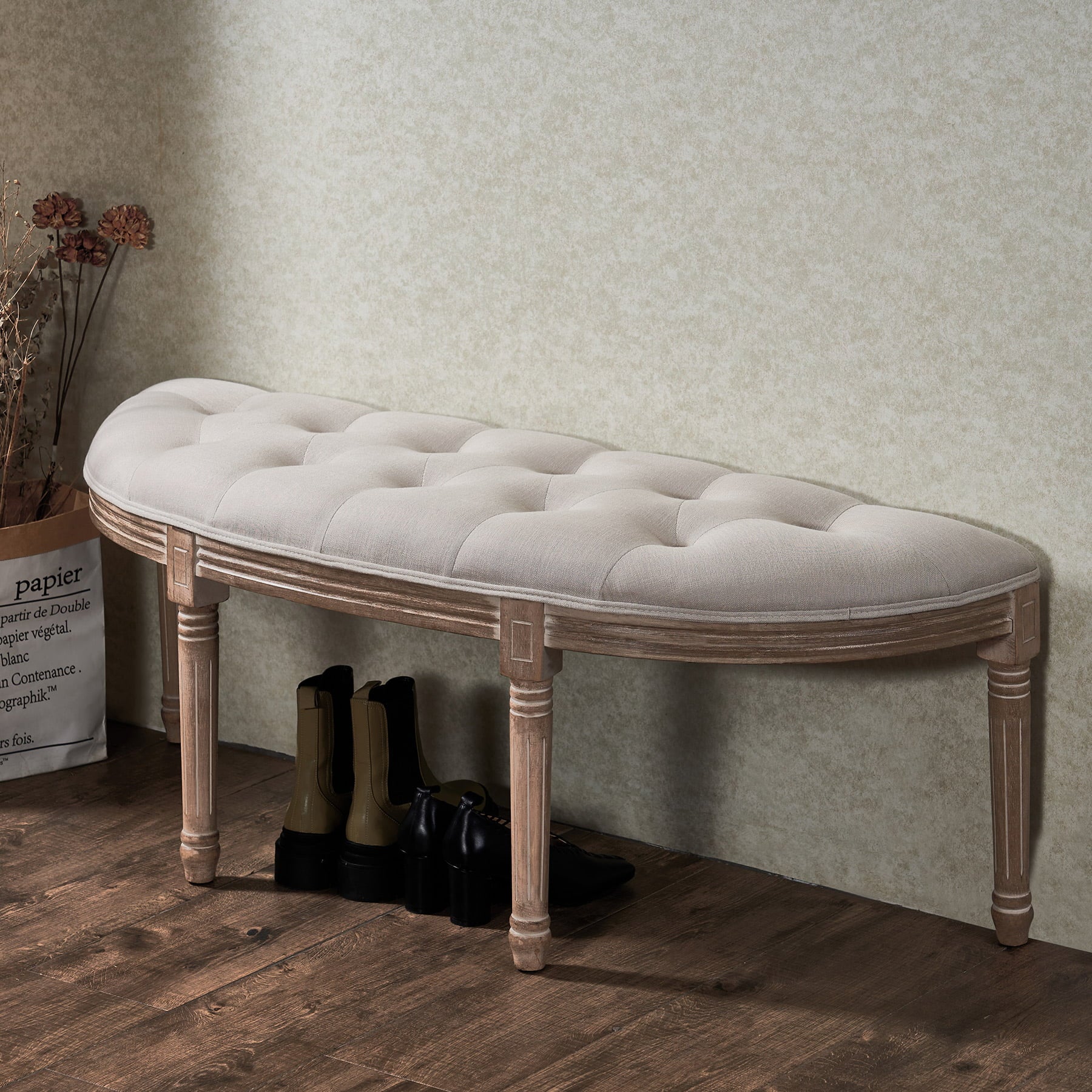 Half Moon Upholstered Bench Shoe Bench Piano Bench for Living Room Bedroom More