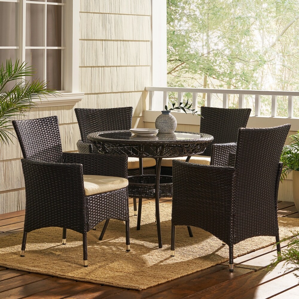 Kendricks Outdoor 5 piece Wicker Dining Set with Cushions by Christopher Knight Home