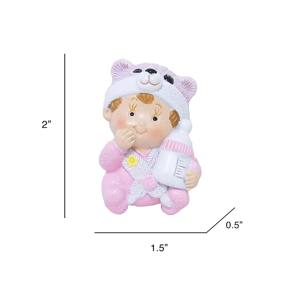 Set of 16 Pcs Baby Girl with Bear Hat Magnet Figurine Pink Baby Shower Favor 2in   2\