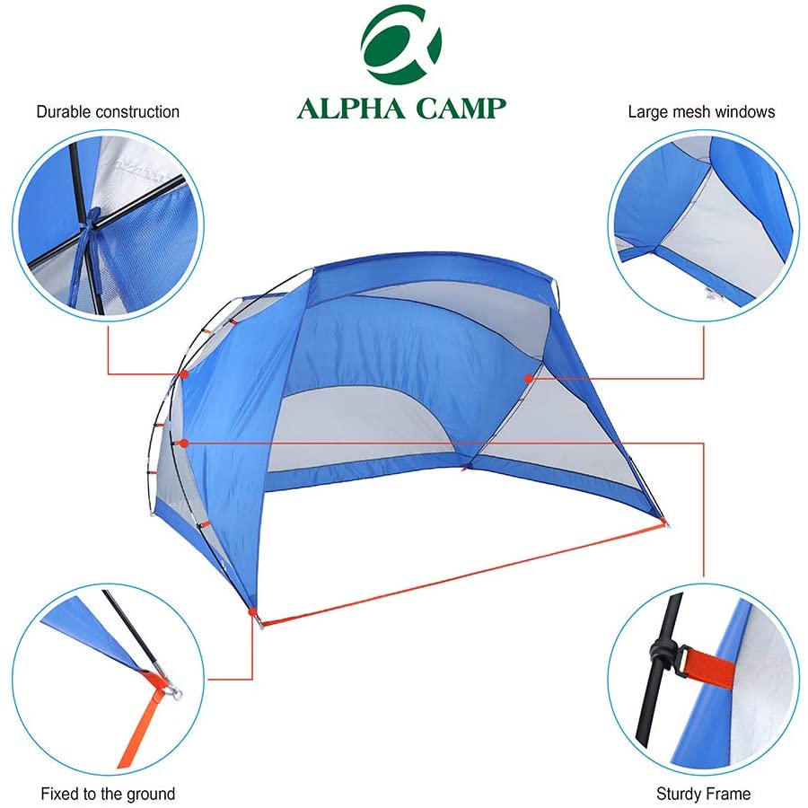 ALPHA CAMP 3 Person Sports / Beach Shelter Easy Up Sun Shade - 9’ x 6’ Blue