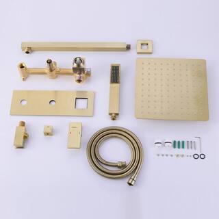 IHOMEadore 1-Spray Square Wall Bar Shower Kit with Hand Shower in Brushed Golden MD-RCS85003BBG