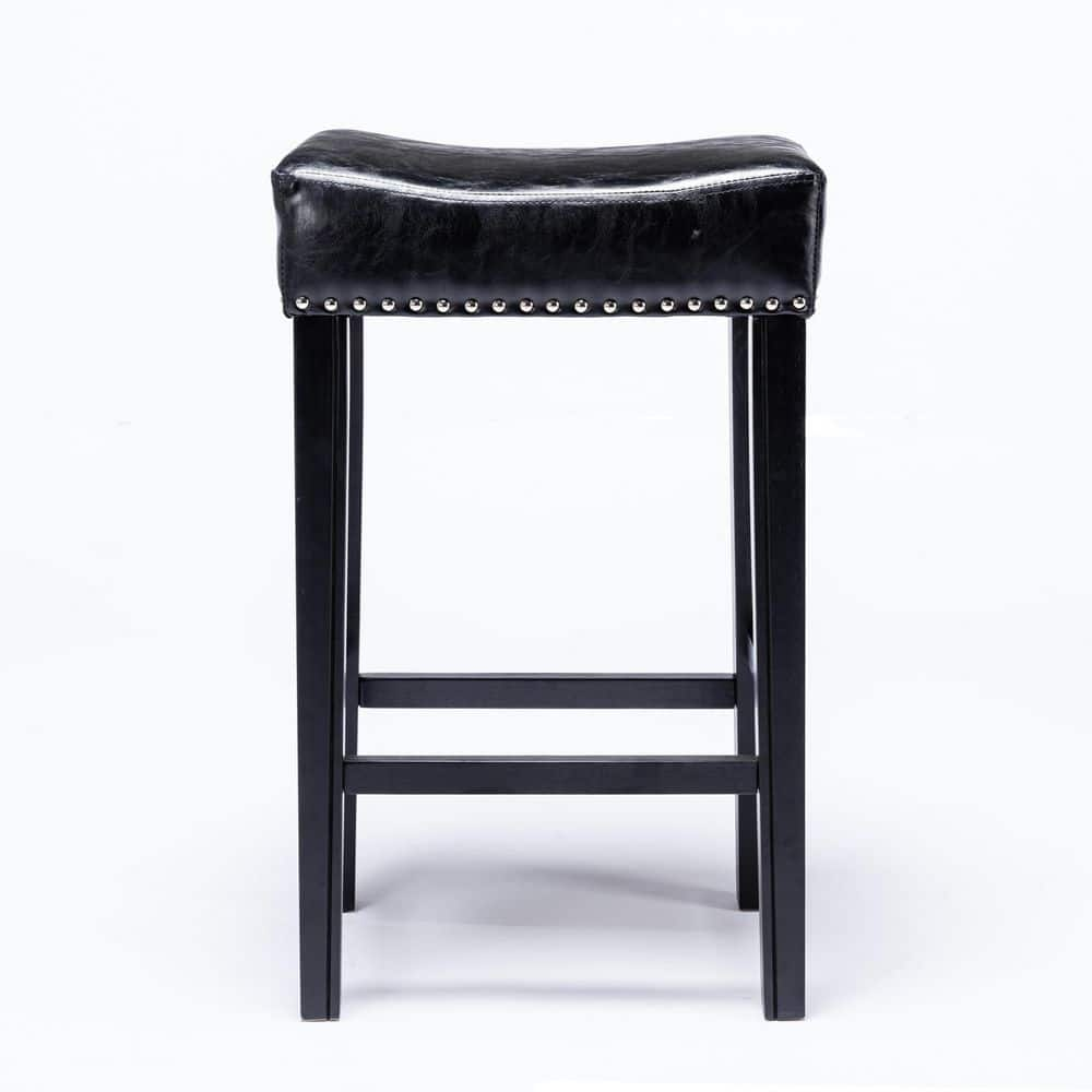 29 in. Black Backless Solid Wood Bar Stools (Set of 2) MX-W114341383