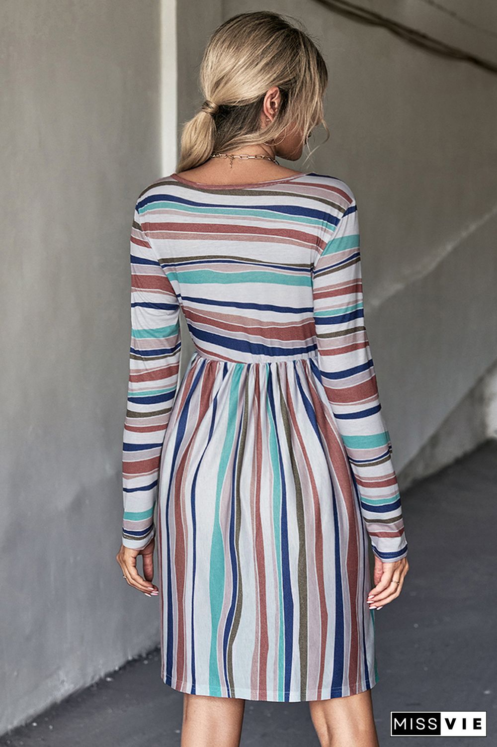 Color Block Stripes Long Sleeves Dress