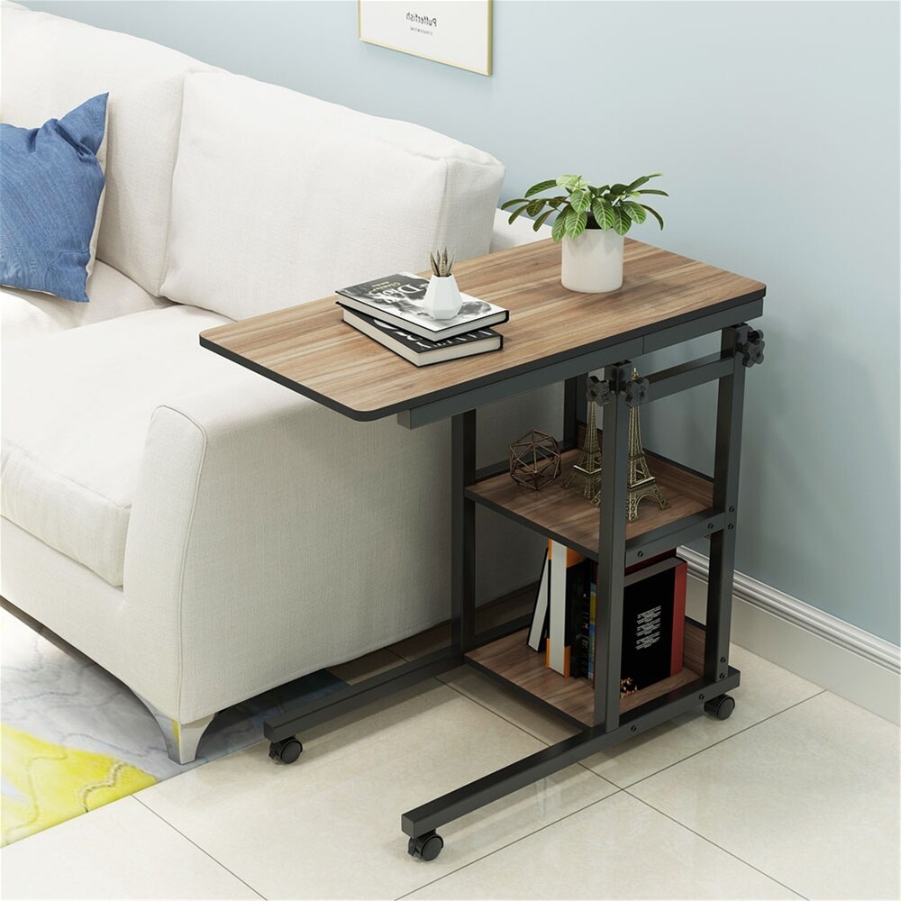 Mobile Snack Side Table  Height Adjustable C Shaped Bedside Table