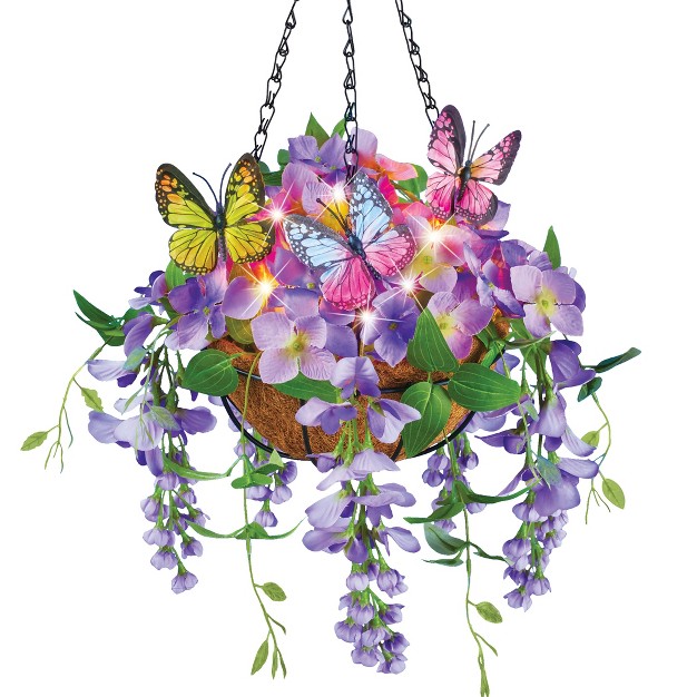 Collections Etc Led Lighted Wisteria Floral Hanging Basket With 6-hour Timer 12 X 12 X 24