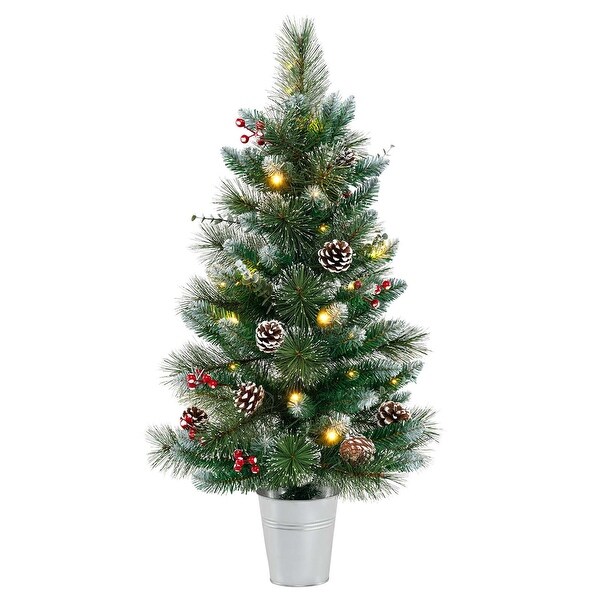 1/2Pack 3FT Prelit Artificial Potted Christmas Tree Pine Needles Tree