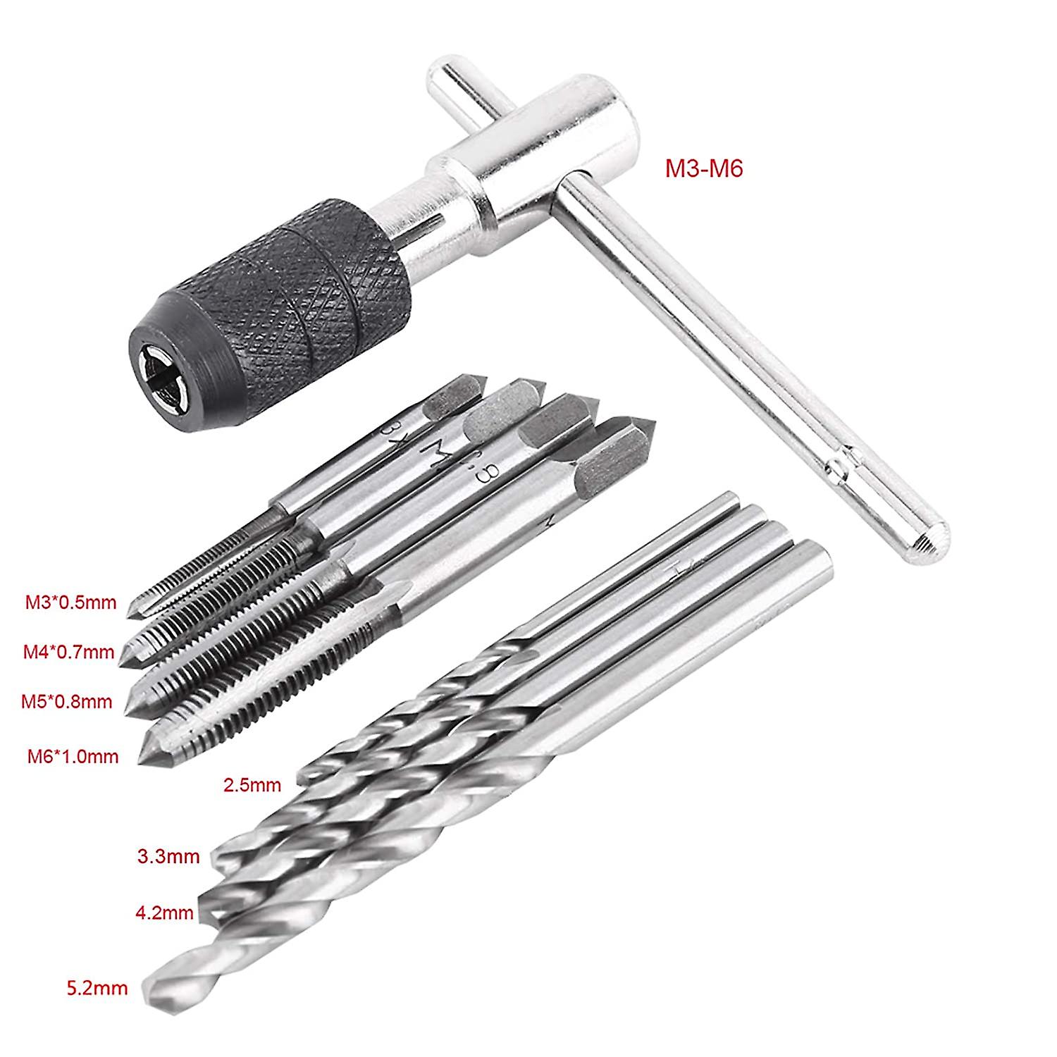 Tap And Die Set Latest 9pcs/set M3x0.5/m4x0.7/m5x0.8/m6x1.0 Screw Taps T Wrench Twist Drill Bits Thread Tapping Hand Tool Kit