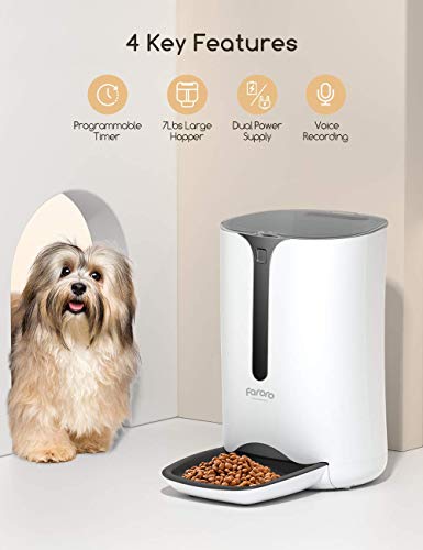 Faroro 7L Automatic Cat Feeder Dog and Cat Food Dispenser with Programmable Timer， Portion Control and Distribution Alarms for 4 Meals Per Day