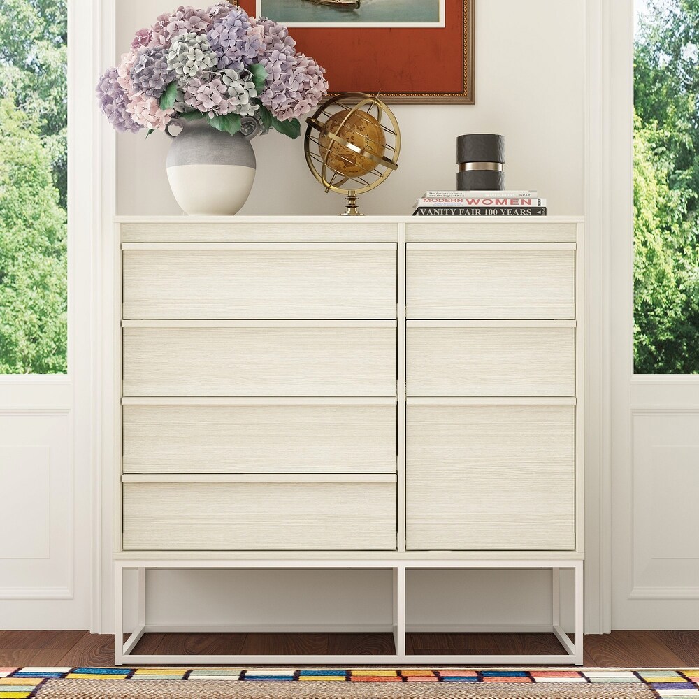 Contemporary 7 Drawer Wooden Chest Versatile Storage in Beige Dresser