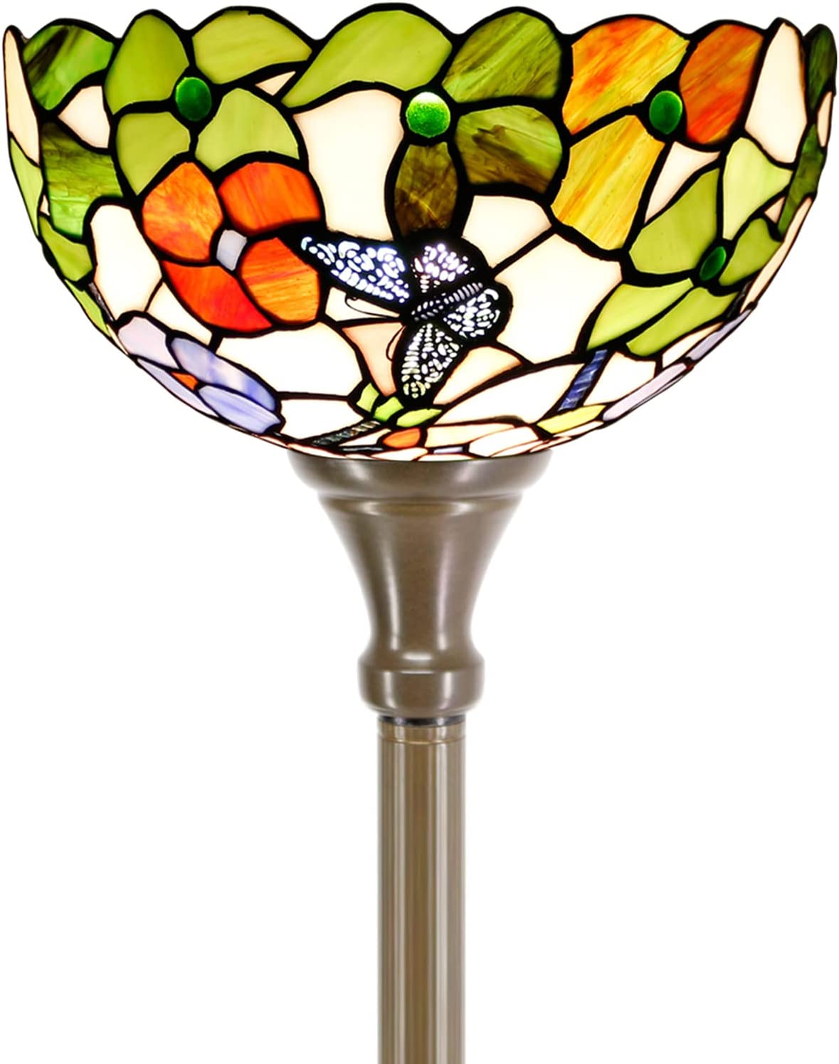 BBNBDMZ Torchiere Tiffany Floor Lamp Stained Glass Standing Torch Light Antique Grape Pole Corner Uplight 12X12X67 Inches Decor Lighting for Living Room Bedroom  Office