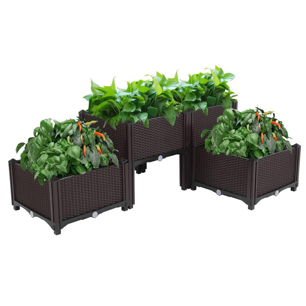 UBesGoo 4 Piece Raised Garden Bed Kit Brown Free Splicing Planter Box